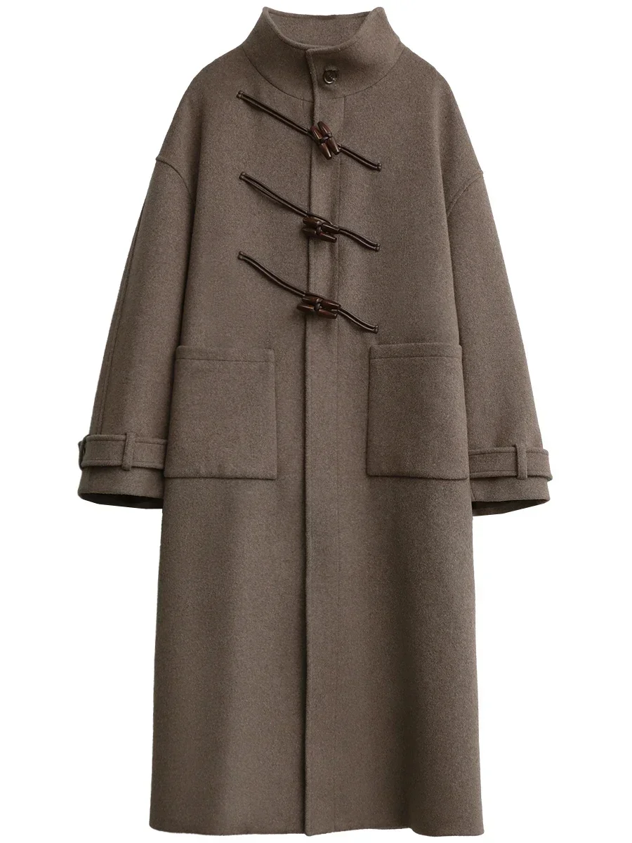 CHIC VEN Abrigo Largo de Lana para Mujer, Cuello Alto Suelto con Botones de Cuerno, Estilo Oficina, Otoño Invierno 2026