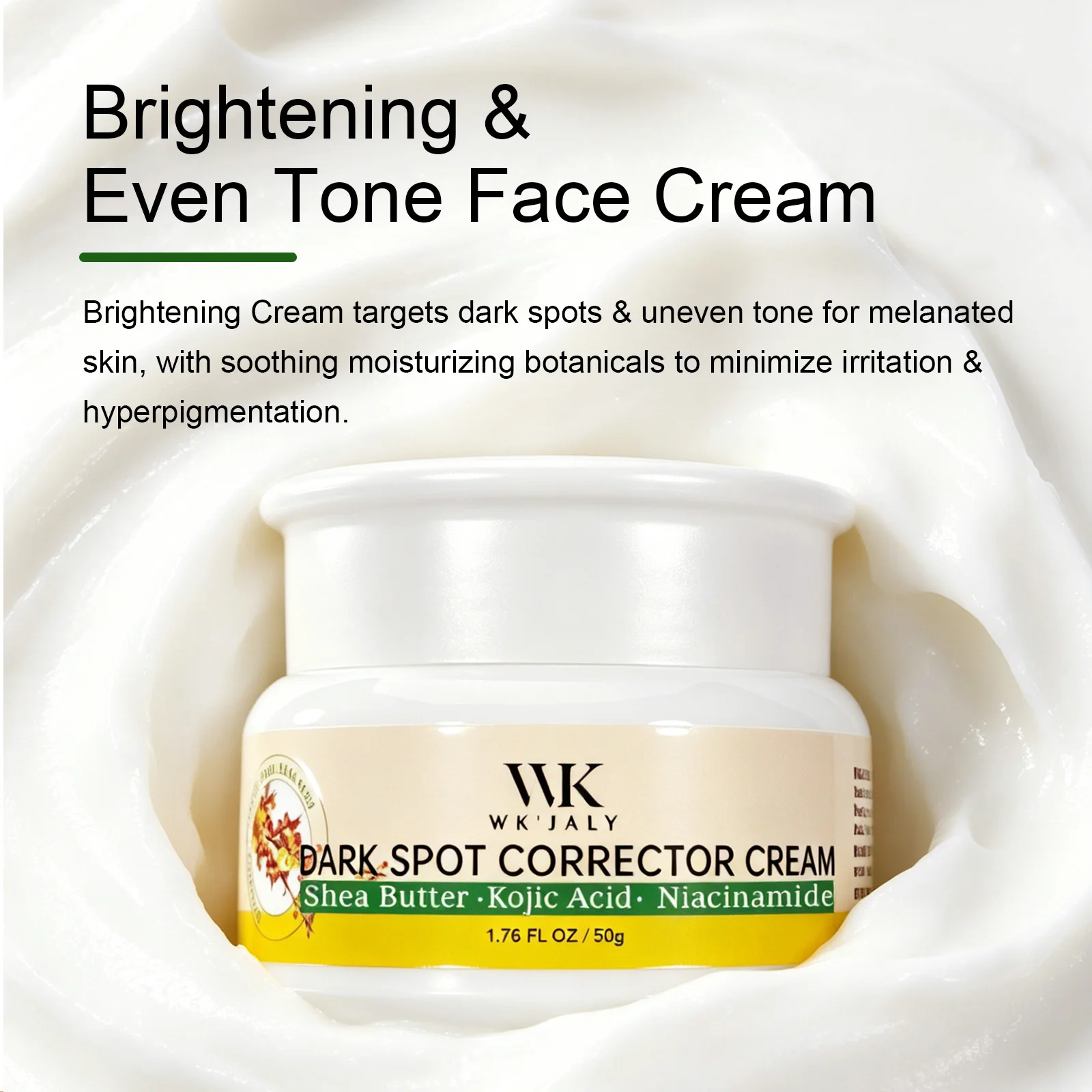 Crema Correctora de Manchas Oscuras WK JALY, Blanqueadora de Piel, Elimina Manchas Oscuras, Melanina, Pecas, Con Niacinamida, Para Todo Tipo de Piel