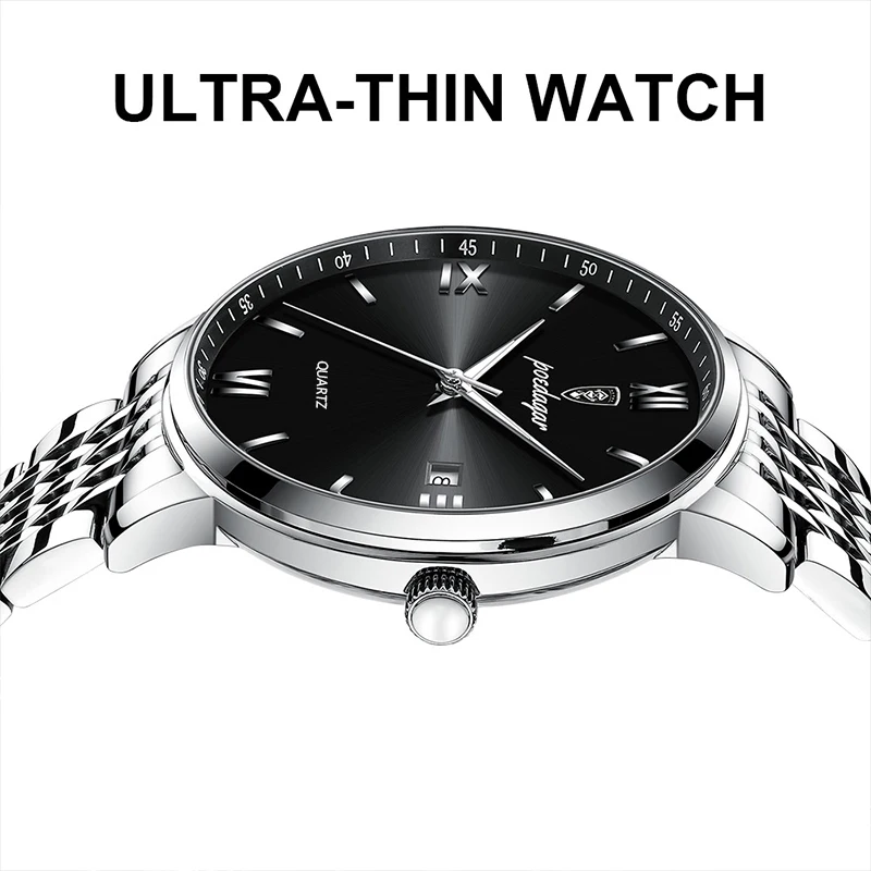 Reloj de pulsera POEDAGAR deportivo de lujo para hombre, reloj de acero inoxidable resistente al agua con fecha para hombre, relojes de cuarzo informales de alta calidad a la moda para hombre