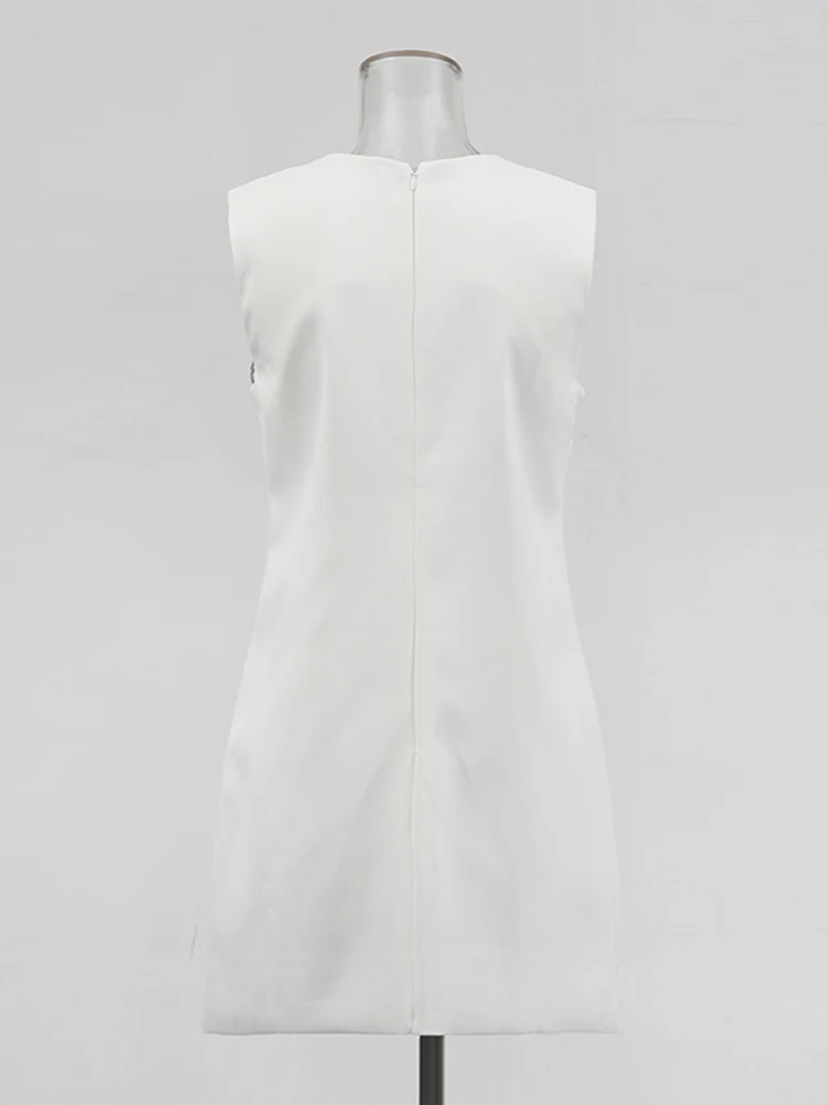 TWOTWINSTYLE, vestidos adelgazantes de colores empalmados con diamantes para mujer, minivestido sin mangas con cuello redondo y cintura alta con temperamento para mujer