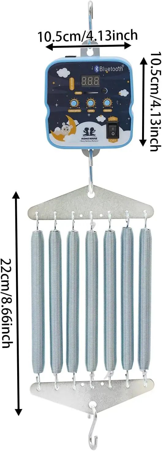 Cuna de resorte eléctrica Capacidad de carga para bebé 19 kg Colgante 7 resortes Control de columpio eléctrico para bebé Hamaca para bebé 9 velocidades 6 temporizador