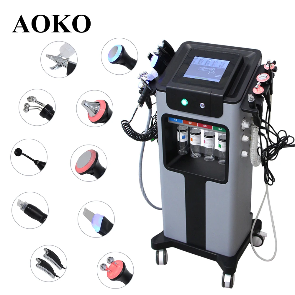 AOKO New10IN 1 hidrodermoabrasión Aqua Peeling ultrasonido cuidado Facial inyección de oxígeno rejuvenecimiento de la piel máquina de belleza de merlán