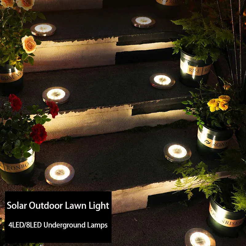 4 Uds. Lámpara de pie LED Solar 4LED/8LED luz de césped al aire libre lámparas subterráneas impermeables para decoración de césped jardín terraza patio