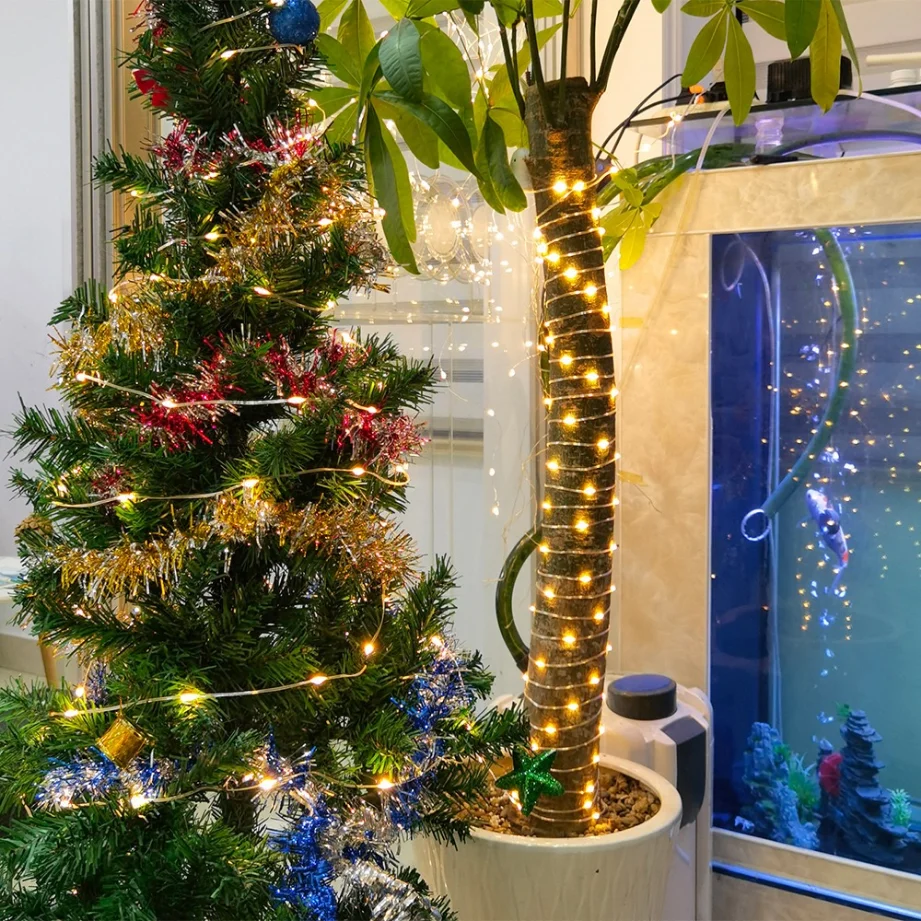 Guirnaldas de Luces Led de alambre de cobre, guirnaldas de Luces LED alimentadas por USB, 8 modos, lámpara para exteriores, guirnalda de Luces para decoración de fiesta de Navidad y boda