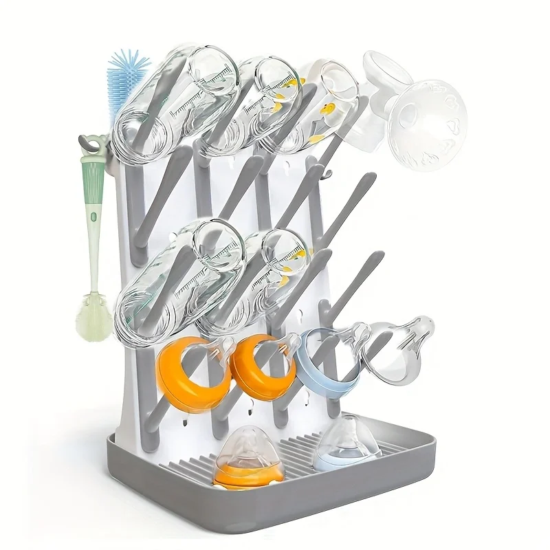 Estante vertical para secar botellas, secador vertical con 18 ganchos, organizador de cocina que ahorra espacio para botellas, cepillos y piezas de bomba, 1 unidad