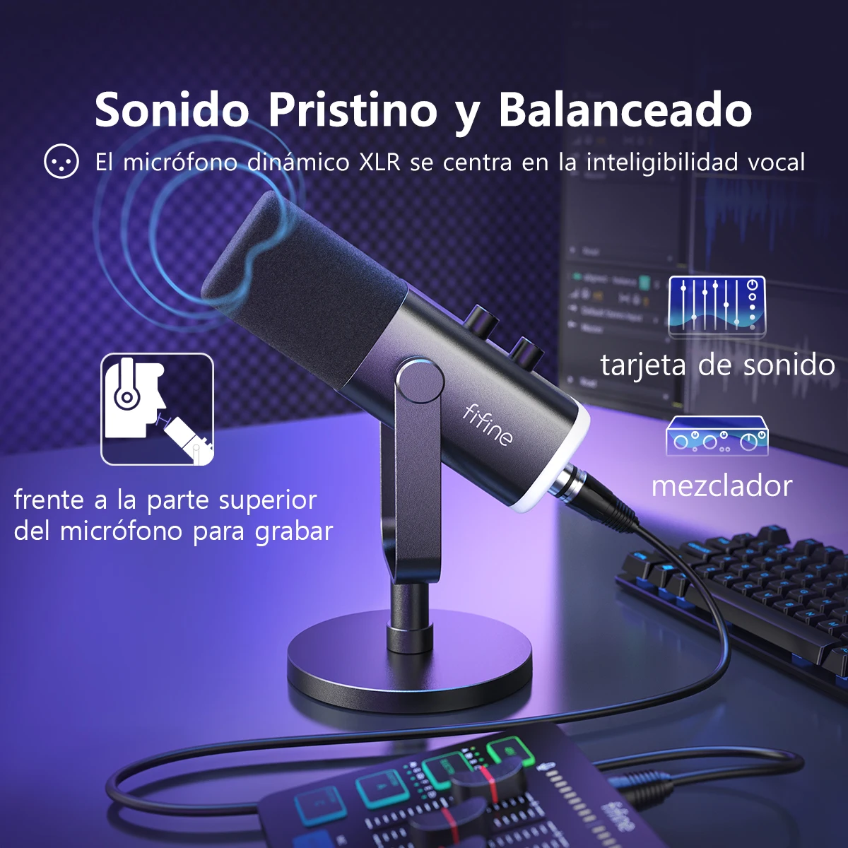 FIFINE-micrófono dinámico USB/XLR con botón de silencio táctil, Conector de auriculares, controles de E/S, para PC, mezclador de PS5/4, amplificador de micrófono para juegos AM8