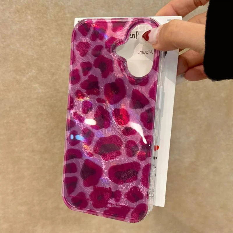 Funda de teléfono con estampado de leopardo morado para iPhone 15 17 14 16 13 12 11 Pro Max XR XS 7 8 16 15 14 Plus, cubierta de protección trasera a prueba de golpes.