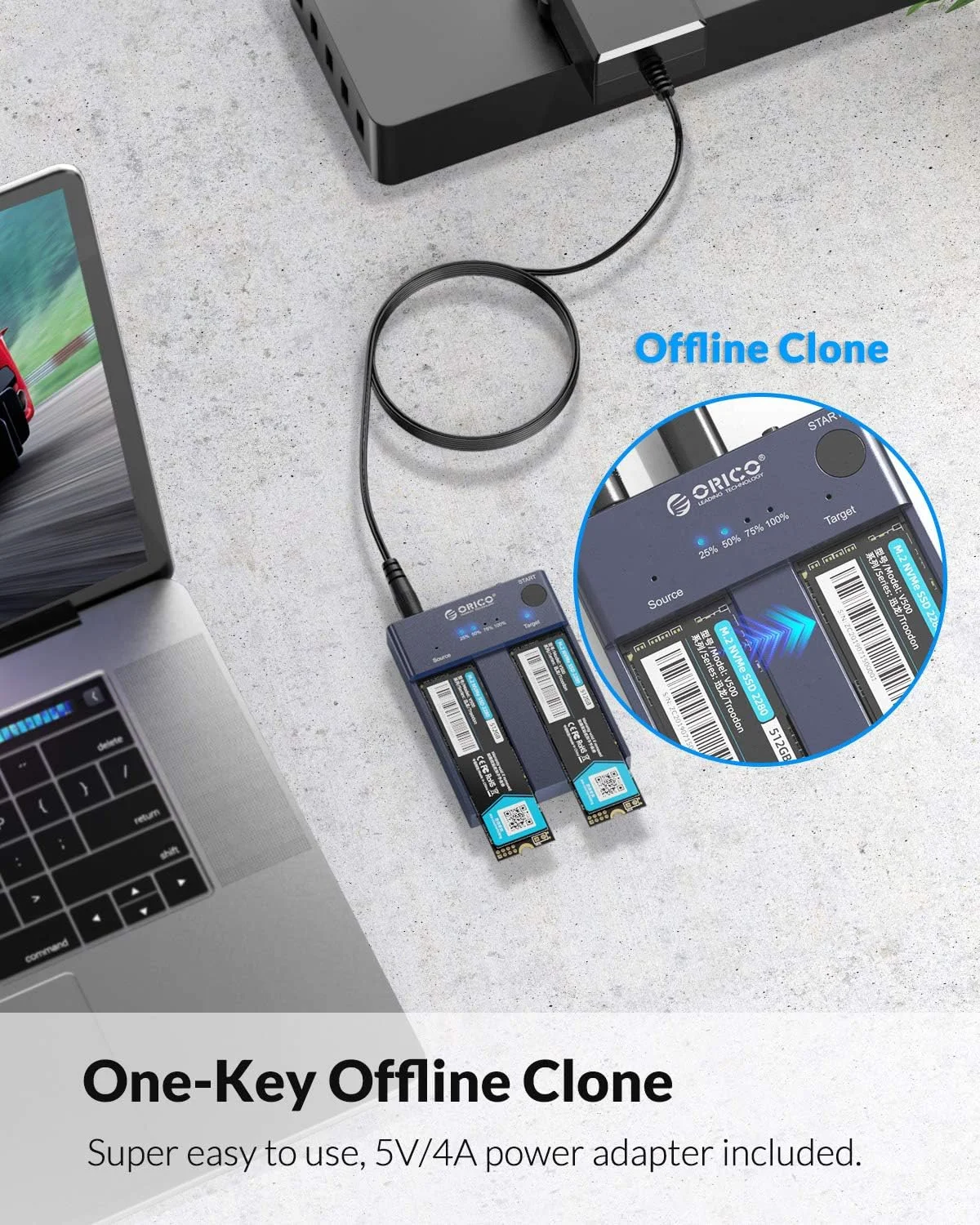 ORICO-Cloner M.2 NVMe de doble bahía, dispositivo con USB C a NVMe SSD, M.2 carcasa de aluminio, clon sin conexión para PCIe m-key SSD de 8TB