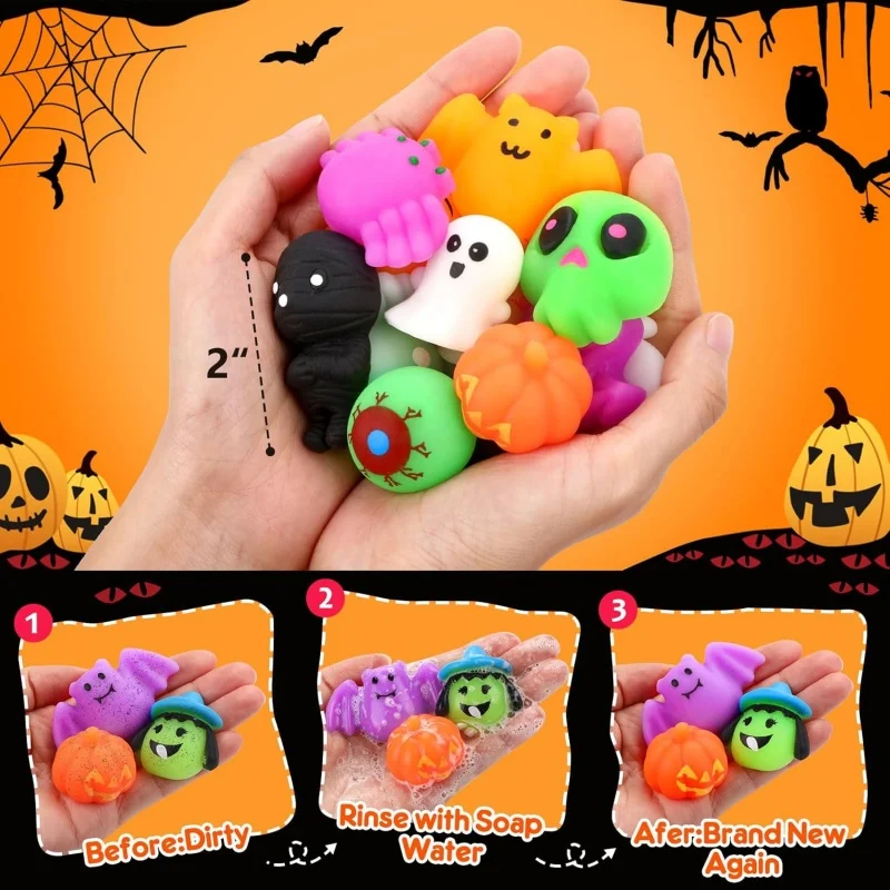 Juego de 10-30 piezas de juguetes blandos Mochi de Halloween, recuerdos para fiestas de Halloween, dulces no comestibles para Halloween, suministros para fiestas