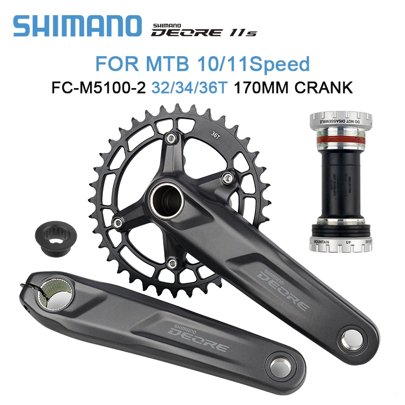 SHIMANO-platos y bielas Deore FC M5100 para bicicleta de montaña, piñón de 1x11 velocidades, 170/175mm, 34T/36T, 11V, BB, MT500, MT501, BB52
