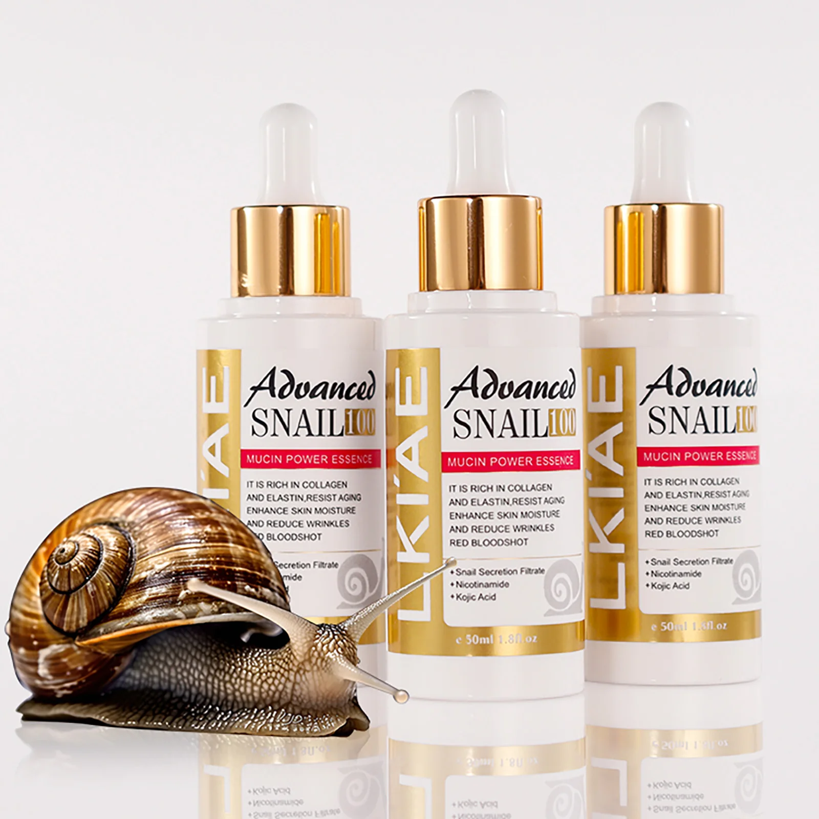 Esencia Facial Avanzada con Mucina de Caracol LKIAE para Mujeres, Serum Iluminador y Reafirmante de la Piel, Reduce Arrugas, Líneas de Expresión y Manchas Oscuras, con Colágeno
