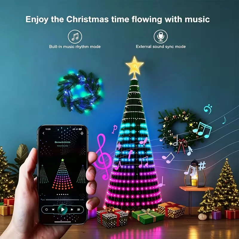    Guirnalda de luces navideñas de 2,1 M, lámpara con Control remoto por aplicación Bluetooth, guirnalda USB para dormitorio, decoración navideña de Año Nuevo