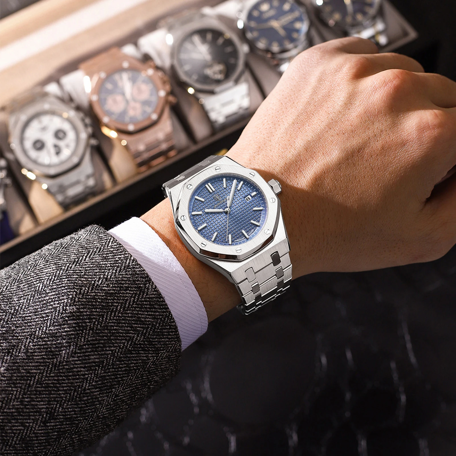 POEDAGAR, reloj Original de lujo para hombre, reloj de pulsera luminoso resistente al agua de acero inoxidable para hombre, relojes de cuarzo de negocios a la moda para hombre