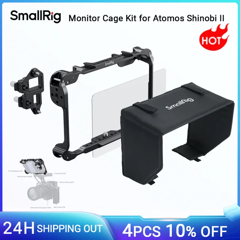 Kit de jaula de monitor SmallRig para Atomos Shinobi II, con parasol y abrazadera de cable USB y protector de pantalla -5030