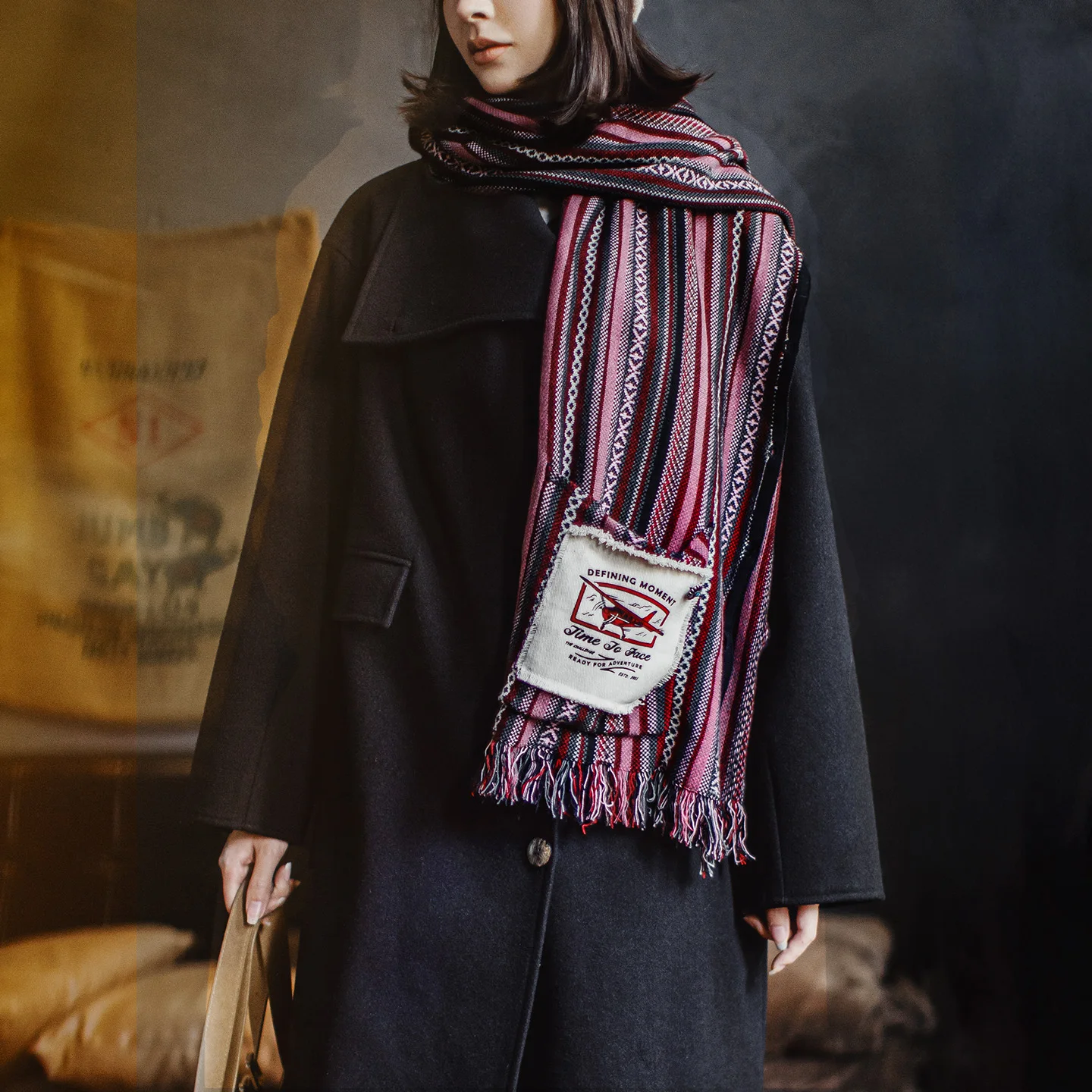 Maden Chaleco sin mangas de punto para mujer, jersey, capa, bufanda envolvente para hombros, prendas de vestir exteriores, Otoño Invierno, Top de moda en capas púrpura