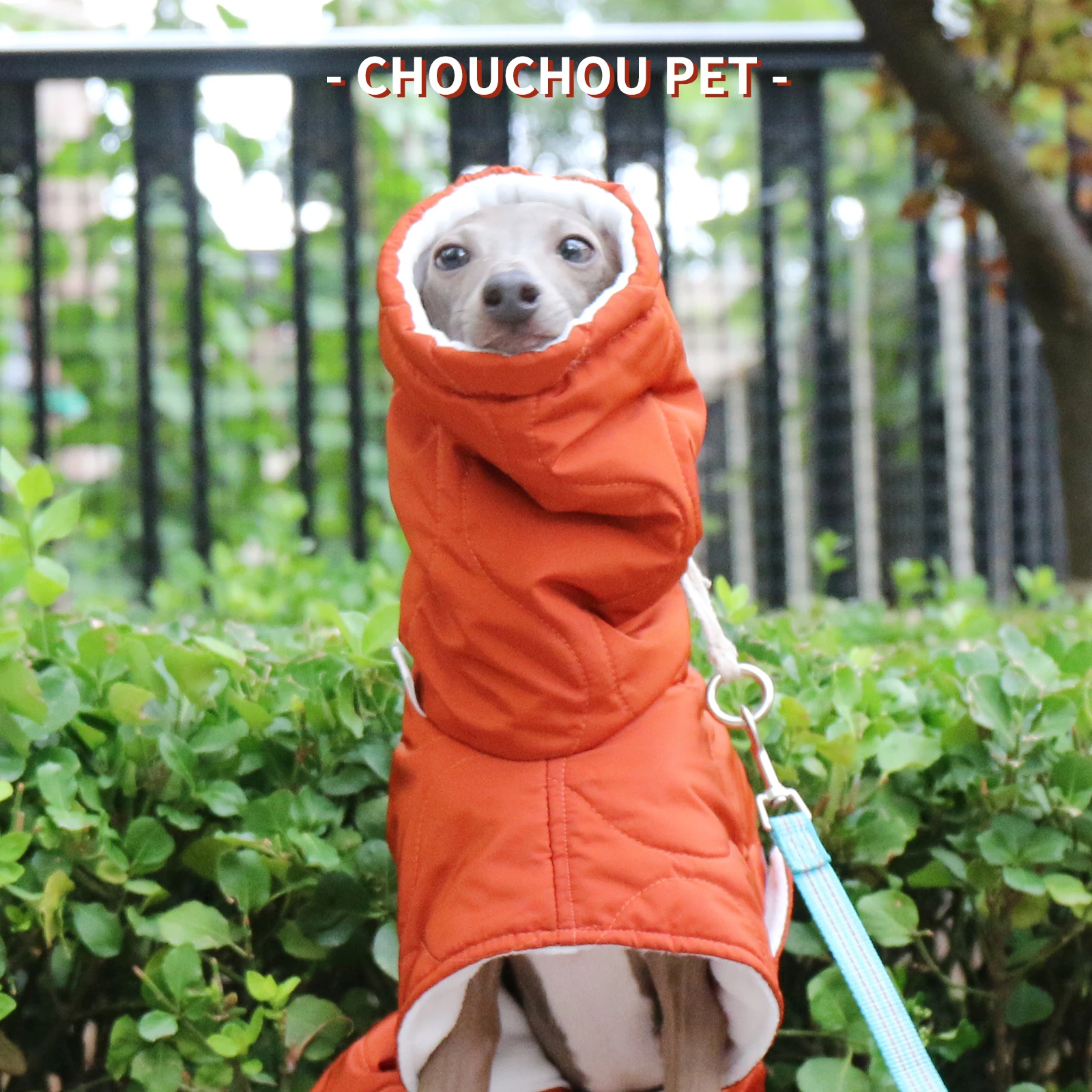 Invierno perro exterior naranja acolchado cuello de tortuga abrigo para perro galgo italiano cálido ajustable algodón Whippet