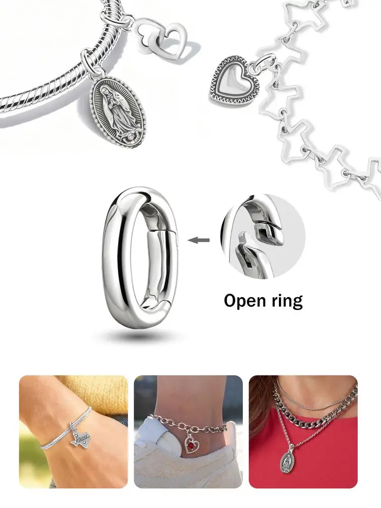 Colgantes Ajustables de Plata de Ley 925, Dijes Vintage de Corazón y Torre, Cuentas para Pulseras Originales, Brazaletes, Collares, Joyería DIY