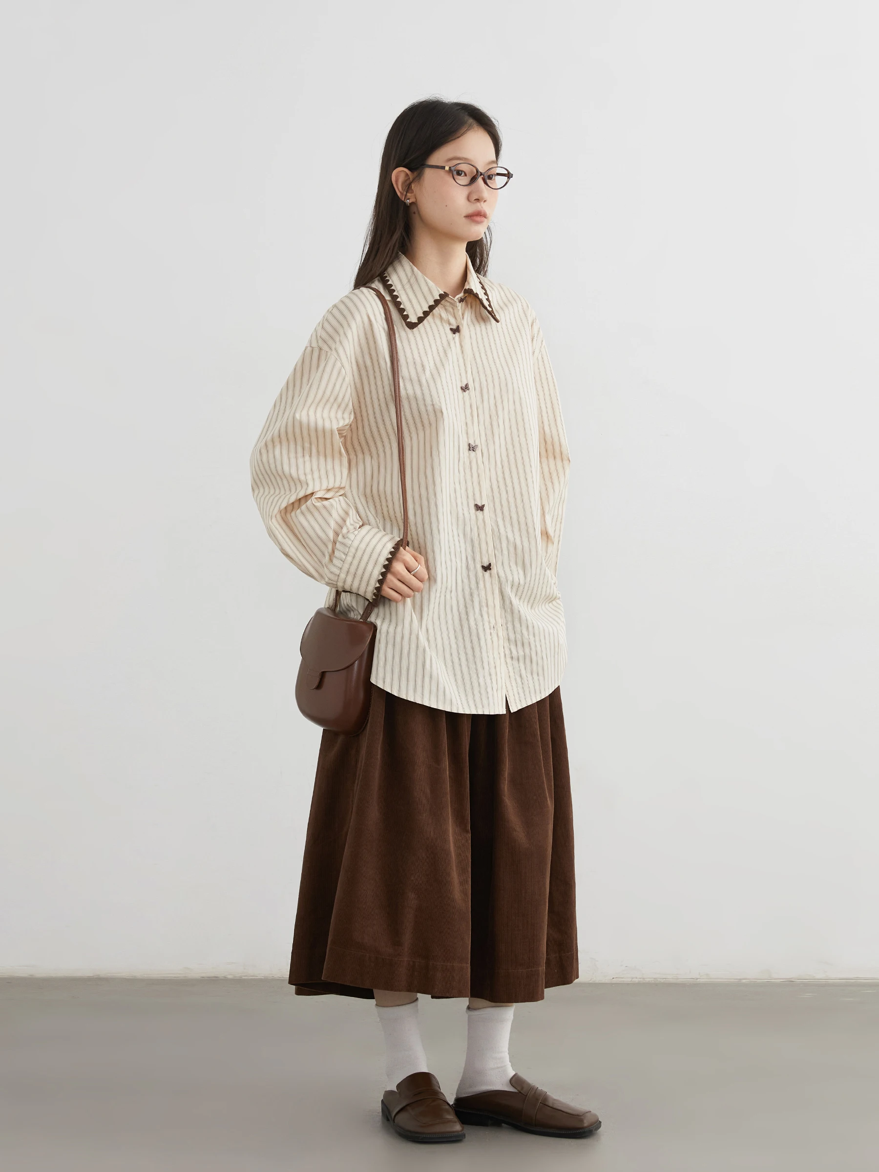 Camisa de Moda CHIC VEN para Mujer, Blusa Holgada a Rayas de Manga Larga, con Botones de Mariposa, de Algodón, para Otoño e Invierno 2026