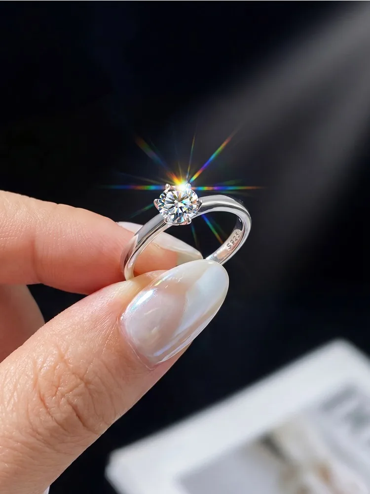 Anillos de boda clásicos de moissanita real de 0.5-2CT para mujer, regalo de plata esterlina 925 auténtica, joyería fina de alta calidad.