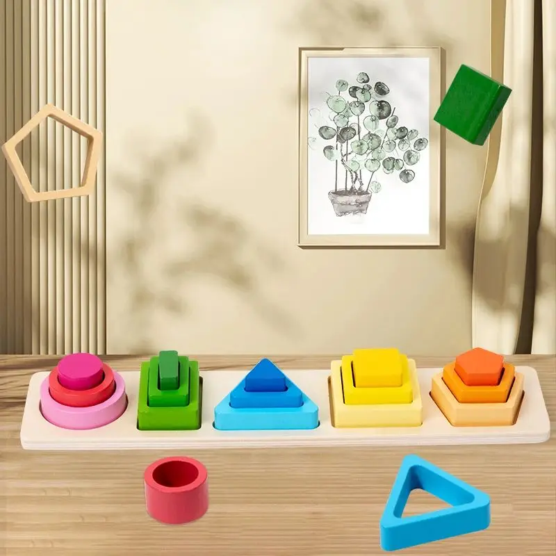 Juguetes apilables de clasificación de madera Montessori, rompecabezas de bloques de clasificación de colores y formas, juguetes apilables geométricos para niños pequeños, educación temprana