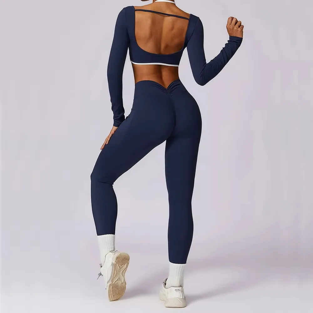 Conjunto de Yoga para mujer, ropa deportiva de realce, ropa de entrenamiento, mallas de gimnasio, sujetador de Fitness, Top corto, trajes deportivos de manga larga, 2 uds.