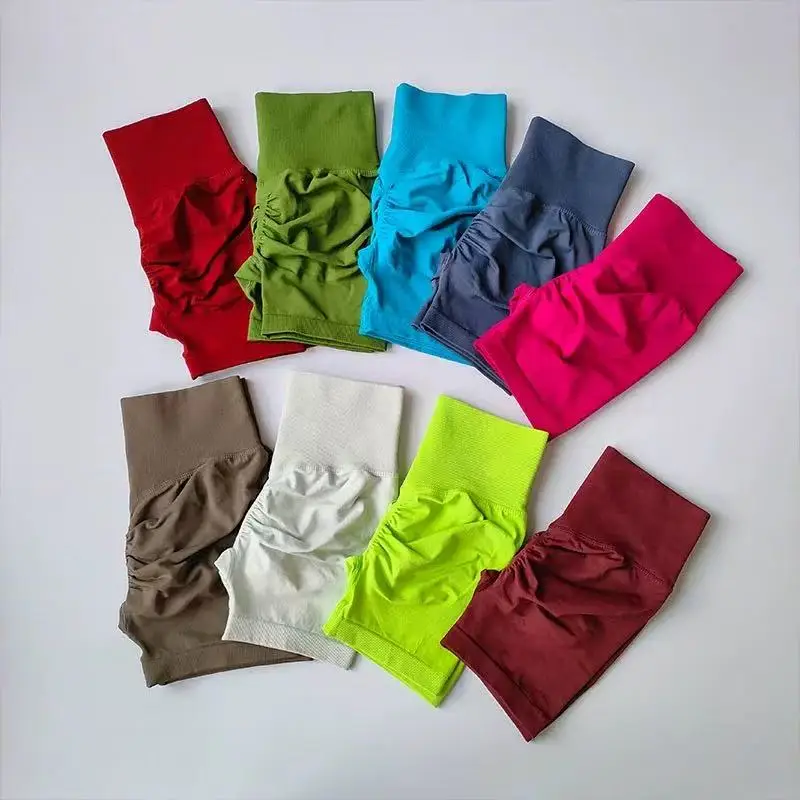 Pantalones cortos deportivos de realce de cadera color melocotón para mujer, cintura alta y ajuste de cintura, adelgazamiento, correr, secado rápido de cadera, pantalones ajustados de tres puntos