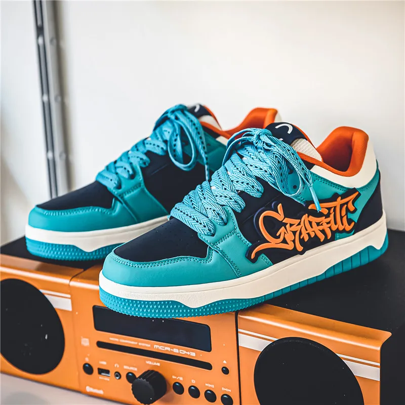 Zapatos de Skateboard de diseñador azul a la moda, ropa de calle para hombre, zapatillas de deporte de Hip hop, zapatillas de Skateboard con plataforma de lujo para hombre, cesta para hombre