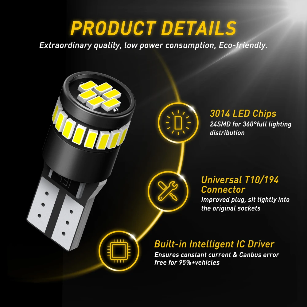 AUXITO 10 Uds W5W LED T10 bombillas LED Canbus posición de estacionamiento luces de liquidación Interior mapa cúpula lámpara de lectura 12V blanco