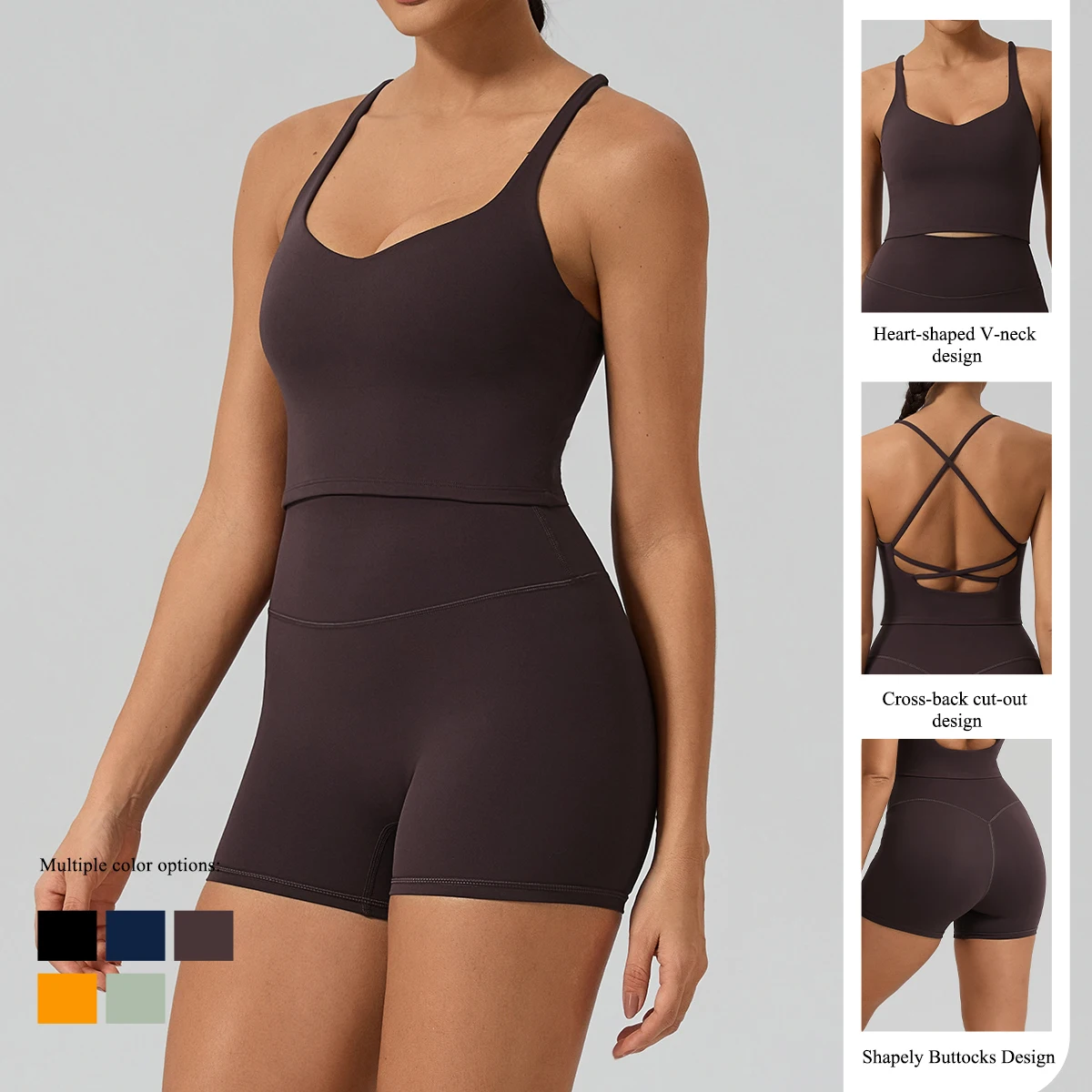 Conjunto Deportivo Hearuisavy de 2 Piezas para Mujer, Top Deportivo con Espalda Cruzada de Secado Rápido, Pantalones Cortos de Yoga Ajustados de Cintura Alta y Transpirables