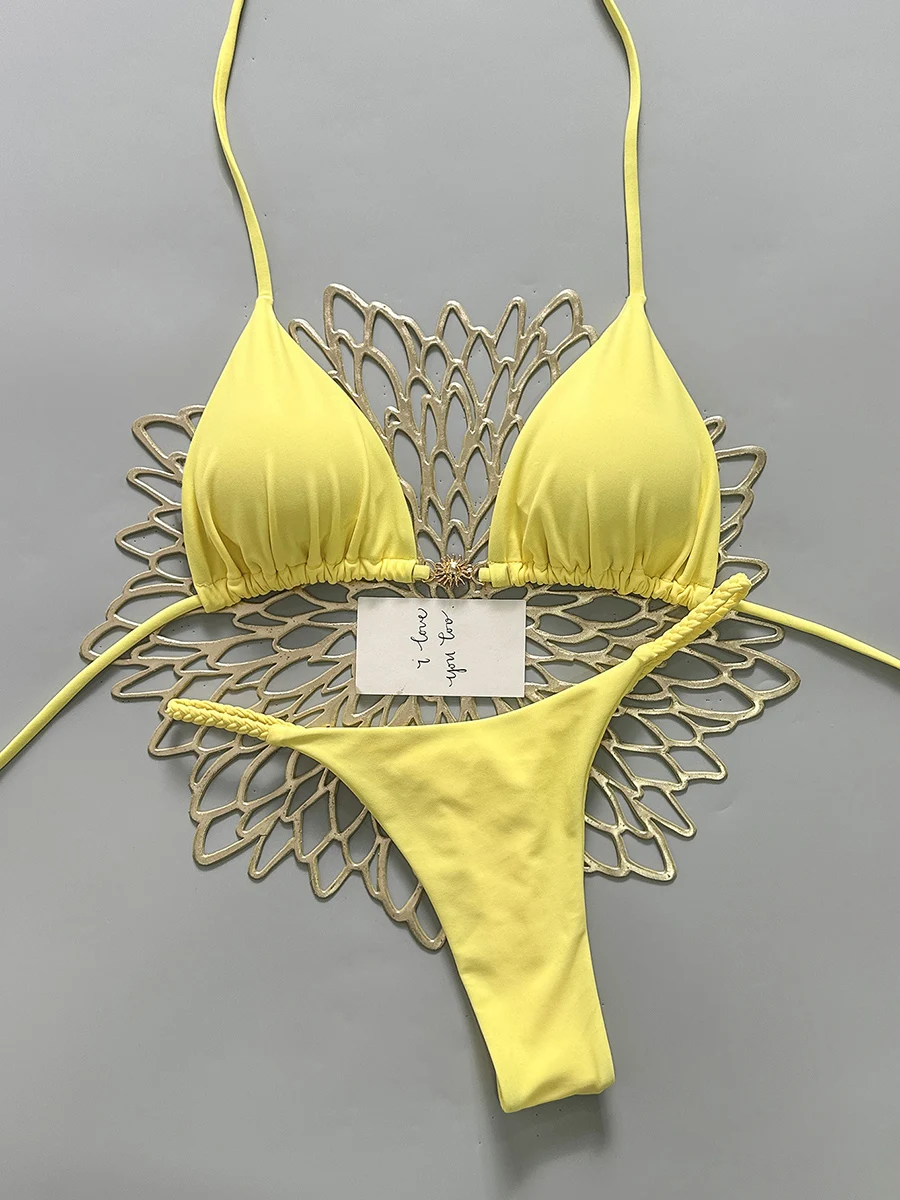 Bikini brasileño Mciro con estampado Retro para mujer, traje de baño Sexy con cordones, Bikini sin espalda, ropa de playa 2026