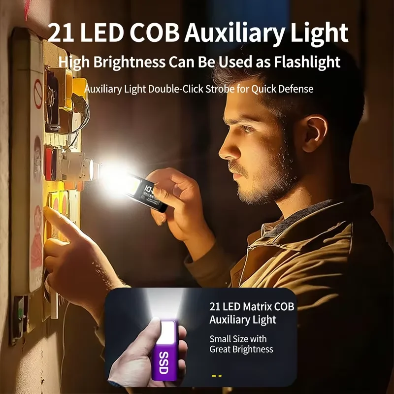 Mini linterna LED COB recargable, portátil, EDC, linterna de bolsillo USB C, luz de trabajo con clip magnético para emergencias