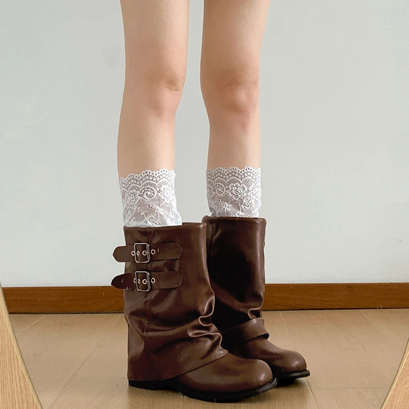Botines occidentales Vintage de tacón grueso para mujer, zapatos elegantes con hebilla de cinturón, botines cortos de cuero suave y acogedores para mujer