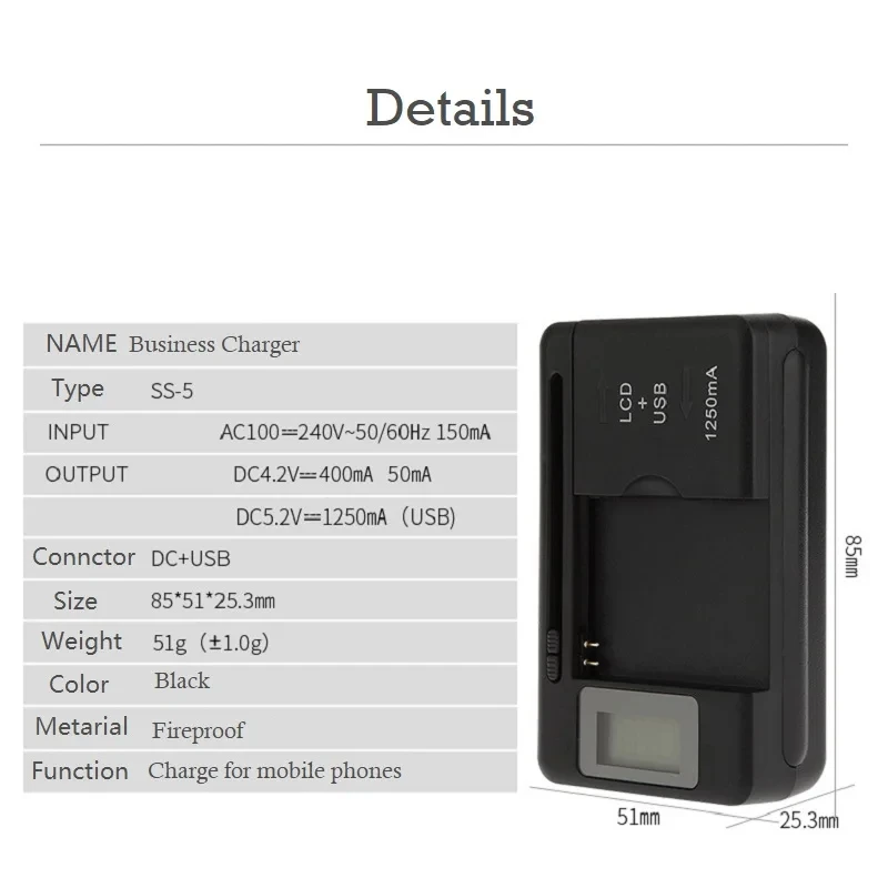 Cargador de batería Universal para móvil, pantalla indicadora LCD para teléfonos móviles con puerto USB, enchufe UE EE. UU. para batería de iones de litio de teléfono móvil