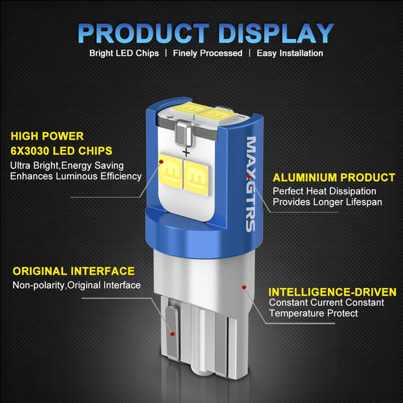 10x19 194 168 T10 LED W5W bombilla LED 3030 DRL marcador lateral de coche ancho de estacionamiento luz de techo Interior lámpara de lectura blanco cálido/azul hielo