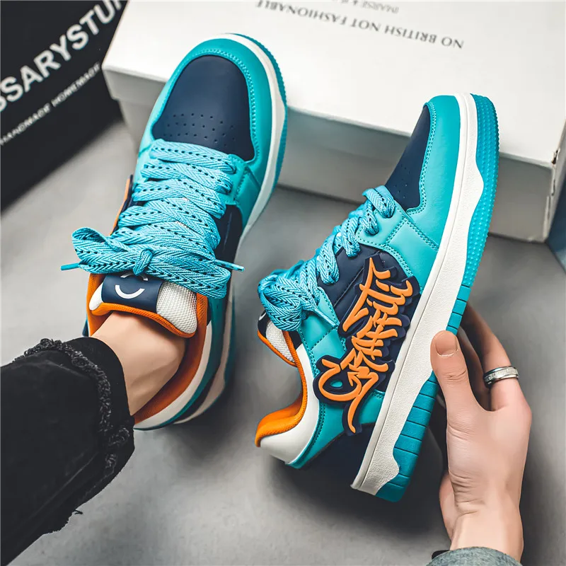 Zapatos de Skateboard de diseñador azul a la moda, ropa de calle para hombre, zapatillas de deporte de Hip hop, zapatillas de Skateboard con plataforma de lujo para hombre, cesta para hombre