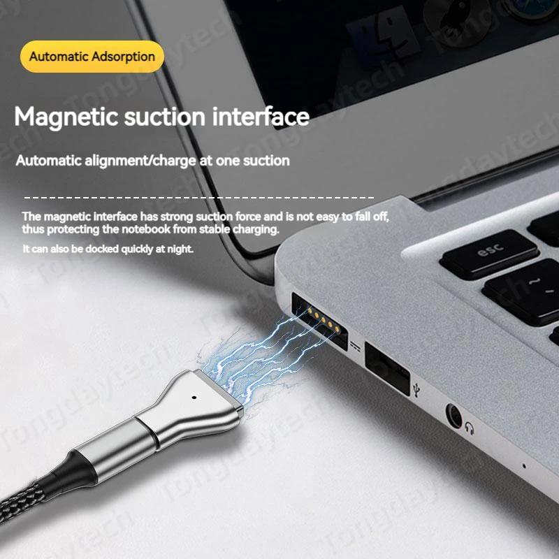 Adaptador PD magnético USB tipo C de aluminio de 100W para Magsafe 1 2 3 MacBook Air Pro indicador Led convertidor de enchufe magnético de carga rápida