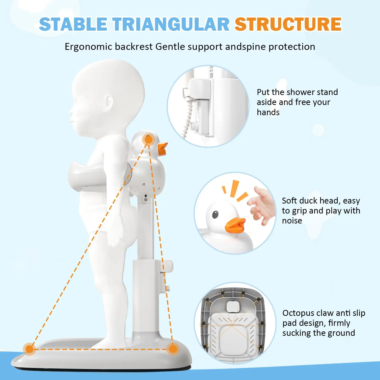 Soporte de Baño para Bebé con Altura Ajustable y Base Antideslizante, Soporte de Baño Portátil para Bebé