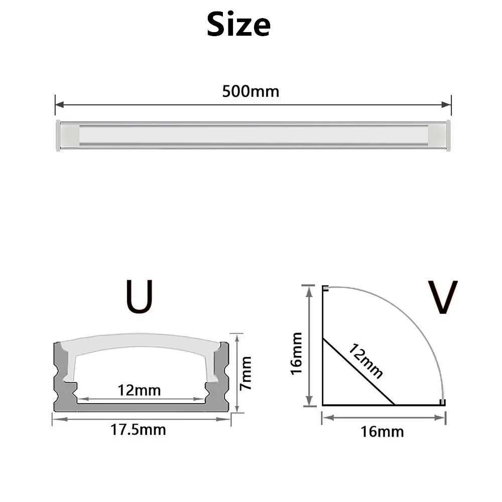 Barra de luz rígida de aluminio LED DC12V 50CM 20 pulgadas en forma de U/V 5730 36LEDs canal de aluminio LED iluminación o conector de decoración del hogar