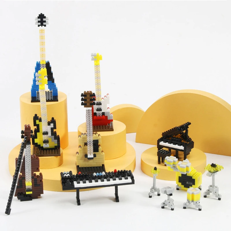 MOC-bloques de construcción de instrumentos musicales para niños, Mini Piano de plástico ABS, guitarra, montaje de bricolaje, ladrillos, juguetes educativos