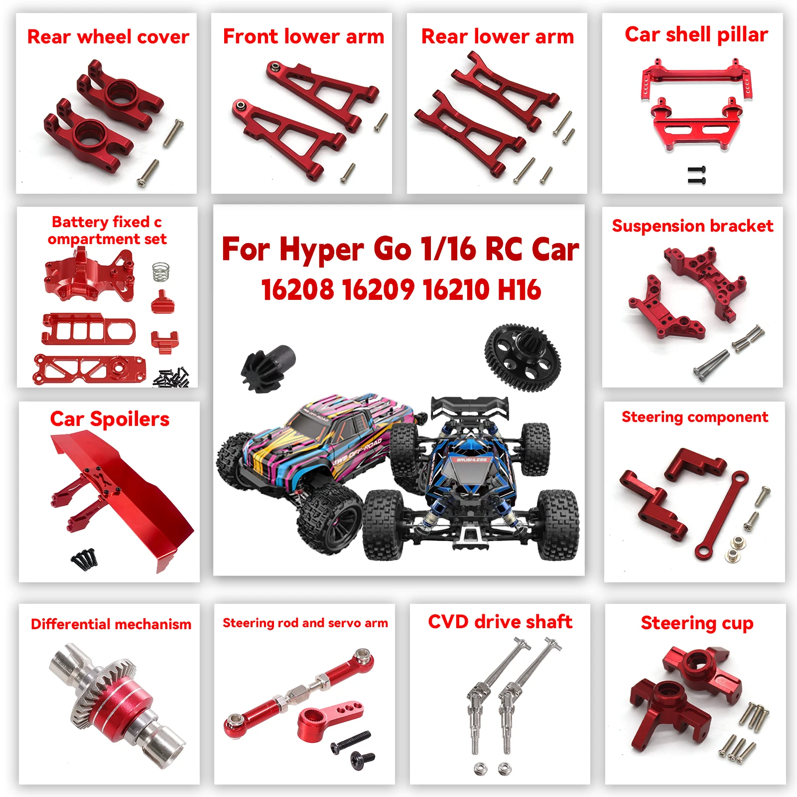 MJX Hyper Go 16207 16208 16209 16210 H16 RC coche copa de dirección de Metal juego de brazo oscilante superior e inferior soporte de torre de choque piezas de mejora