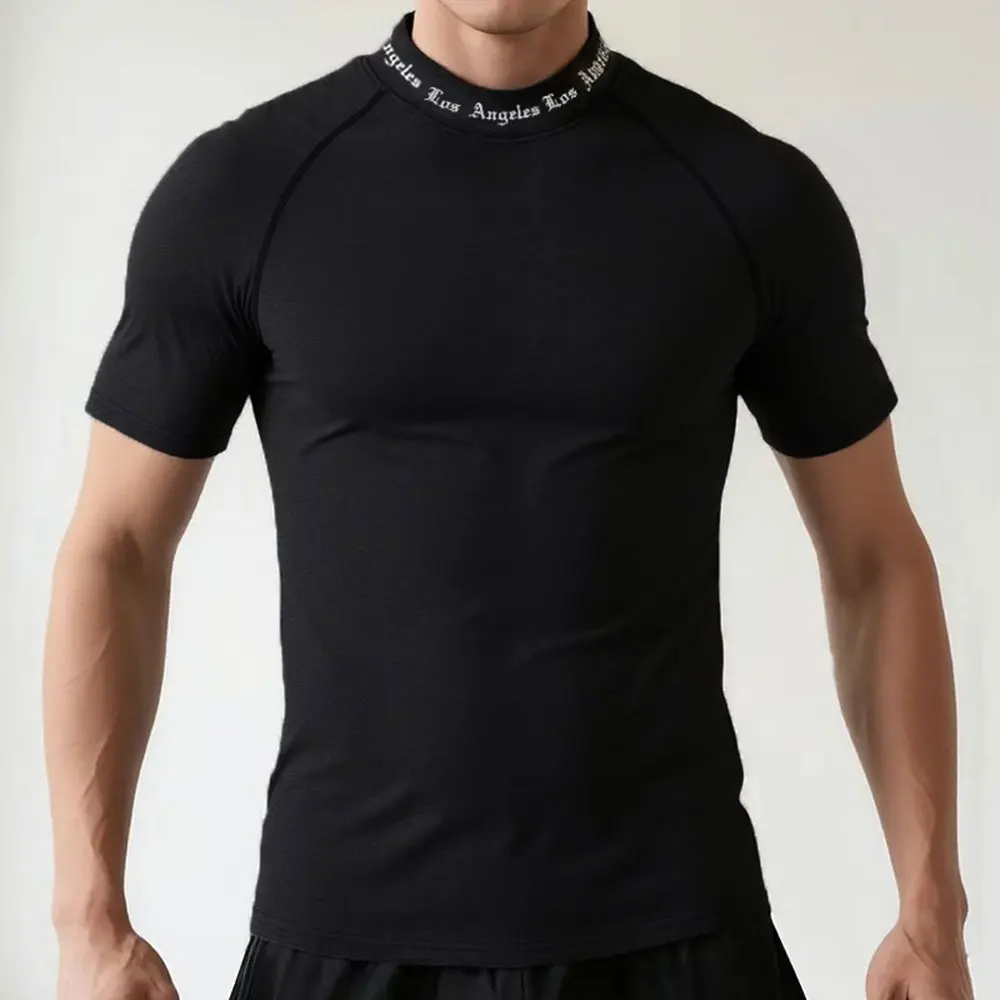 Camiseta de manga corta de compresión informal de secado rápido para culturismo para hombre, ropa deportiva para gimnasio, camiseta de entrenamiento para correr