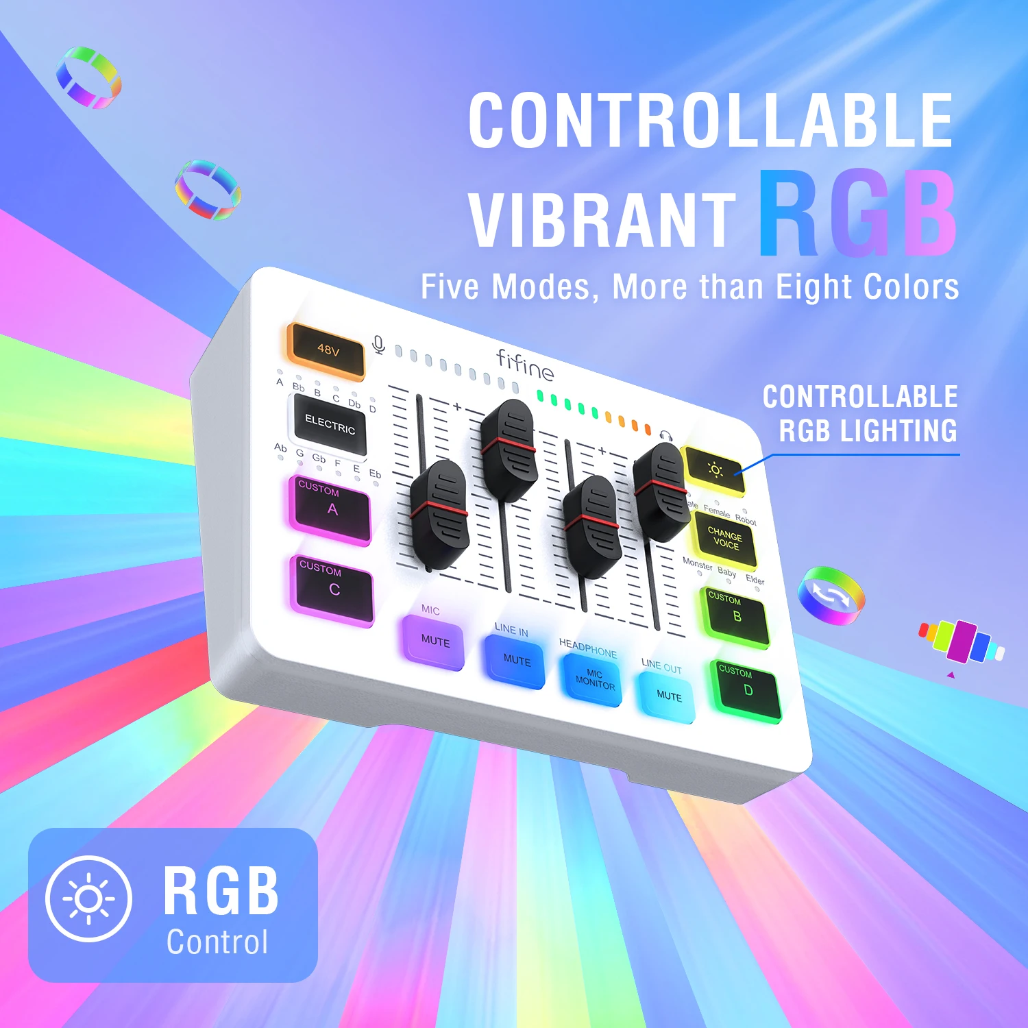 Mezclador USB para Juegos FIFINE con 4 Canales/Interfaz de Micrófono XLR/RGB, Mezclador de Sonido para Transmisión de Podcasts y Juegos AmpliGame SC3W