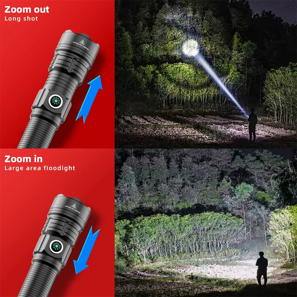 Linterna Táctica Láser Blanco 2000 Lúmenes Zoom USB-C Recargable con Montura Modo Strobe Resistente al Agua para Caza Ciclismo Camping Emergencias