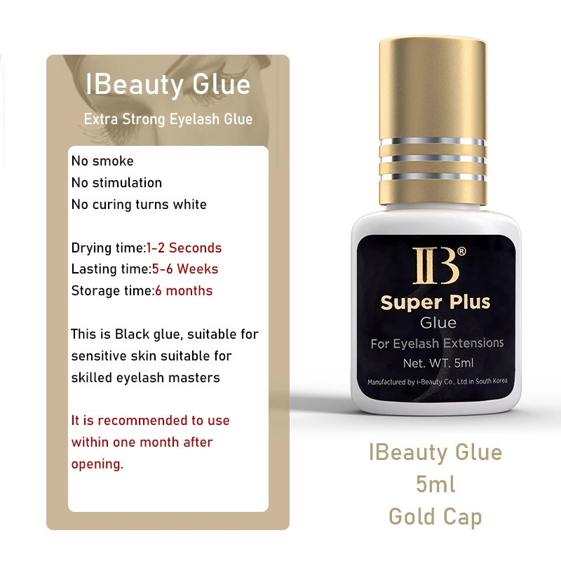 Pegamento IBeauty Super Plus para extensión de salud de pestañas Original 5ml negro Cola tapa dorada Corea 1-2 segundos herramientas de maquillaje de secado rápido salud