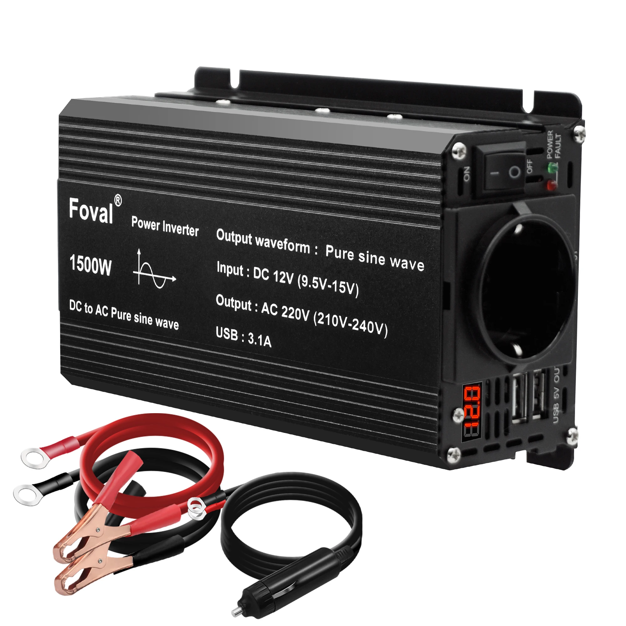 Inversor de onda sinusoidal pura DC 12V a AC 220V 230V 1500W/2200W/2600W convertidor de transferencia de voltaje enchufe Universal de la UE accesorios para automóviles