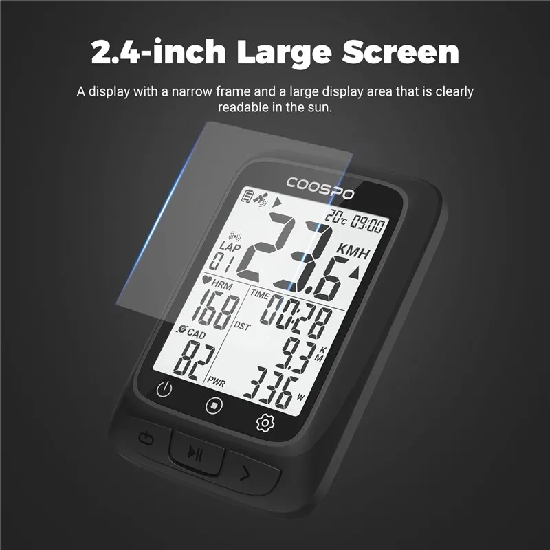 Computadora para Bicicleta COOSPO BC107/BC26, GPS Inalámbrico, Odómetro, Velocímetro, Pantalla FSTN de 2.4'', Bluetooth 5.0, ANT+, GPS, BDS