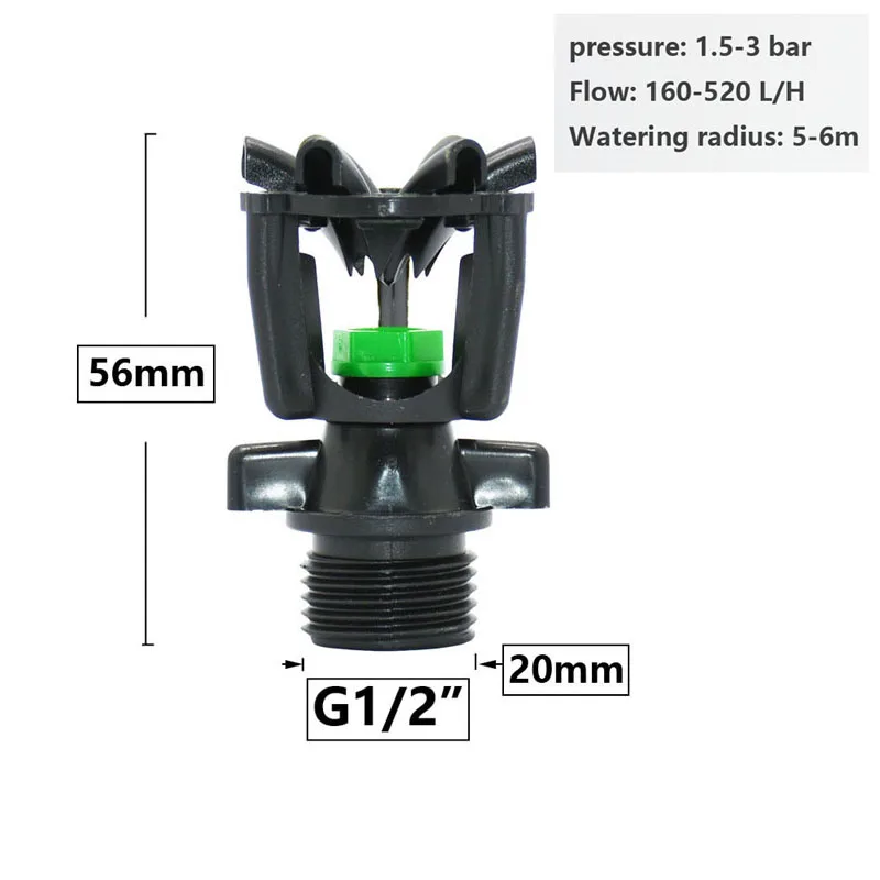 Aspersores de chorro giratorios de 360 grados, boquillas basculantes de doble salida, rosca macho de 1/2 "para riego de césped de granja y jardín