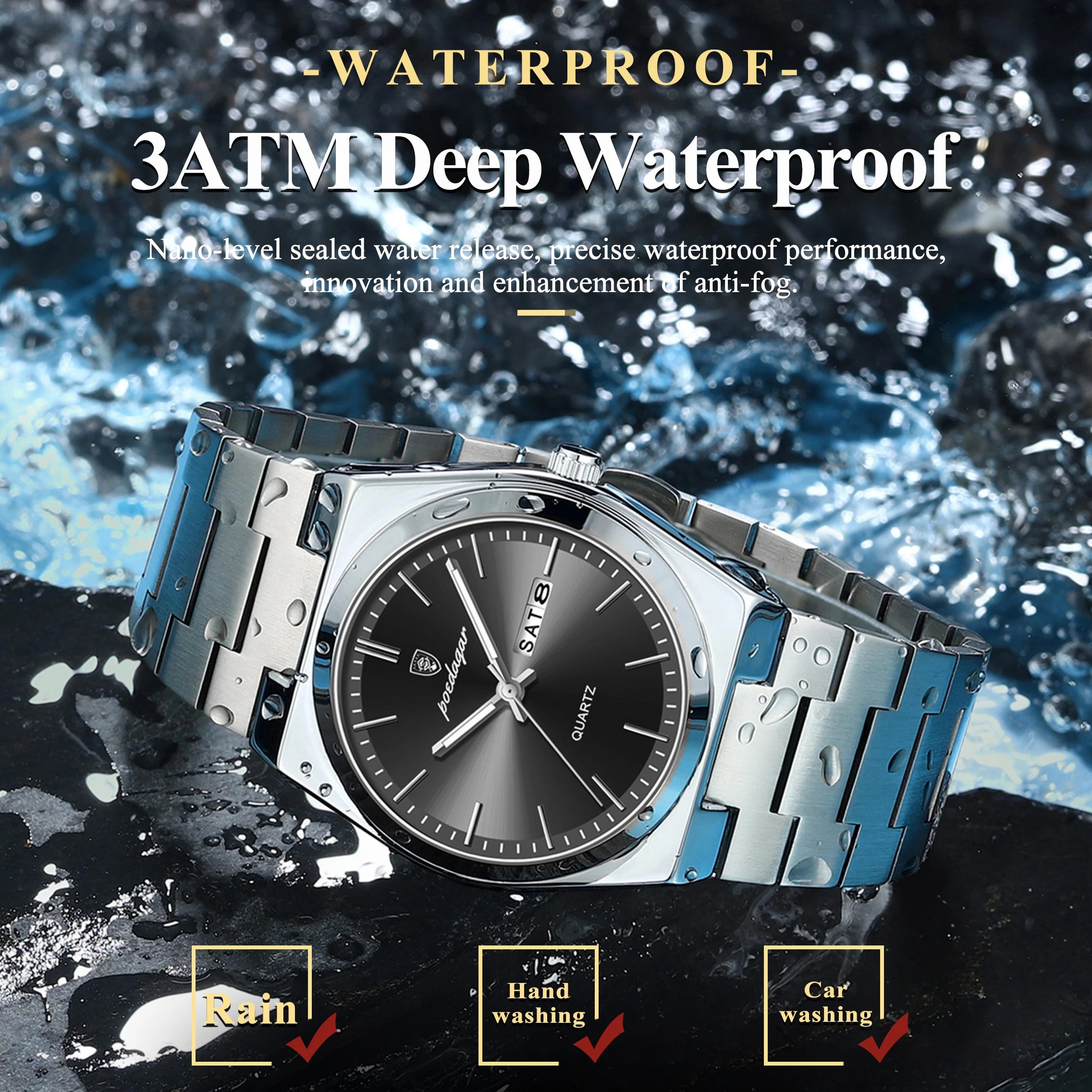 POEDAGAR, reloj de pulsera de cuarzo de lujo para hombre, resistente al agua, luminoso, con fecha, semana, reloj para hombre, relojes de moda de negocios de acero inoxidable para hombre