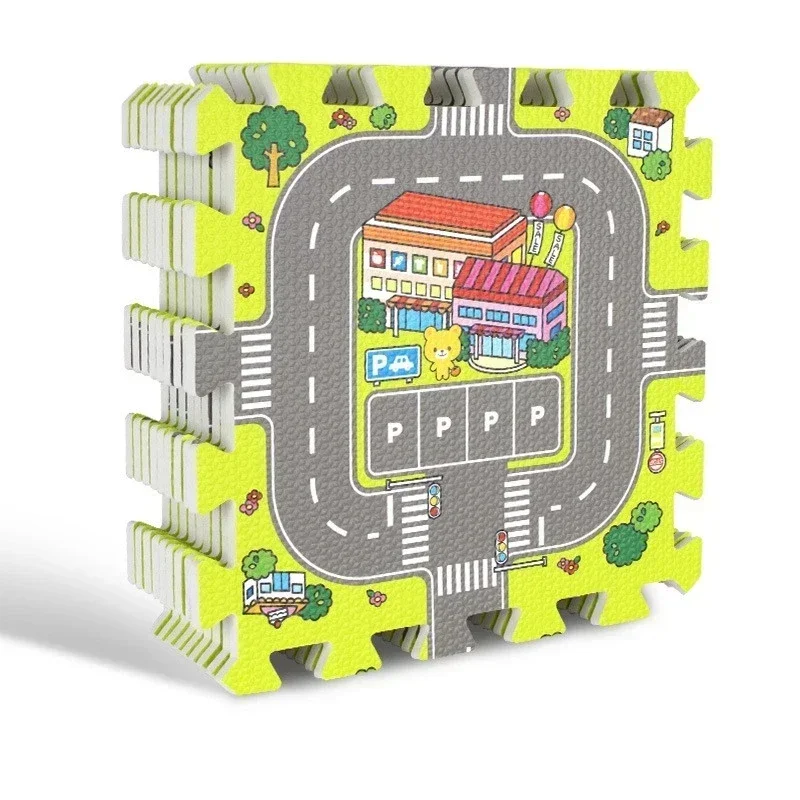 9 unids/lote, alfombra de juego para bebés, alfombra para niños, juguetes de suelo suave, suelo suave para tráfico de carretera, decoración del hogar, rompecabezas de espuma EVA para niños, alfombra para niños