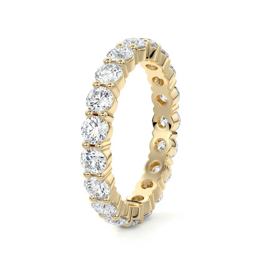 Anillo OXTAO de moissanita completa de 4 mm D VVS1 para mujer, anillos de eternidad brillantes para boda, regalos de joyería de aniversario, relleno de oro de 14 quilates